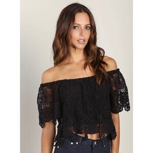 Vintage Y2K Nightcap Carmen Black Crochet Off The Shoulder Top Size Small